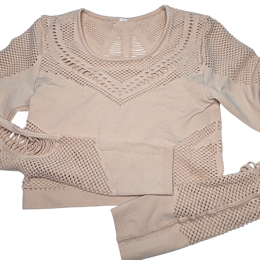 Alo Yoga Top Small Nude Siren Long Sleeve‎ Crop Top Seamless Laser Cut W7122R